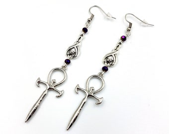 Vampire Ankh Earrings with Sleeping Bat