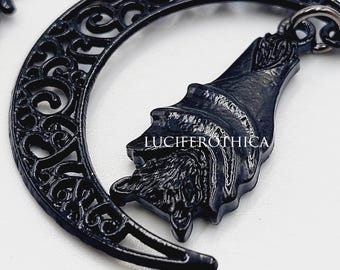 Sleeping Vampire Bat Crescent Moon Earrings