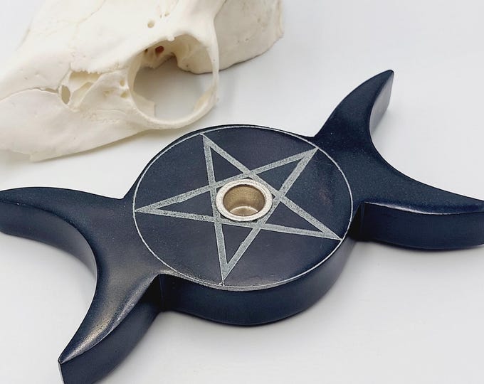 Triple Moon Pentagram Spell Candle Holder