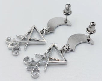 Sigil of Lucifer Crescent Moon Earstuds (Stainless Steel)