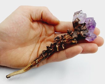 Amethyst Crystal Antler Wand (Electroformed Copper)