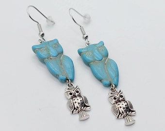 Turquoise Stolas Owl Earrings