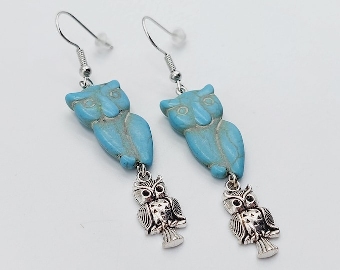 Turquoise Stolas Owl Earrings