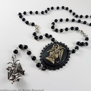 Baphomet Rosary Necklace - occult rosary left hand path seal of baphomet rosary satanic goat of mendes