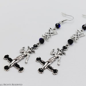 Luciferian Inverted Cross Baphomet Earrings - Black Sigil of Lucifer occult left hand path satanic jewelry goat of mendes crucifix gift