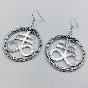 Brimstone | Satanic Cross | Leviathan Ouroboros Earrings 2 Styles occult sigil suplhur alchemical element necklace ouroborus jewelry gothic