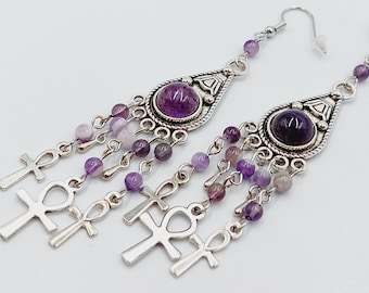 Amethyst Ankh Earrings