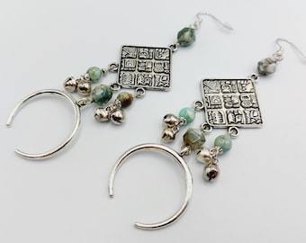 Mayan Glyph Earrings with Tree Agate & Peruvian Turquoise