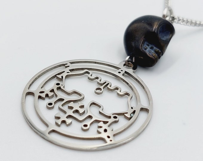 Sigil of Belial Stainless Steel Skull Necklace