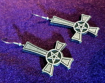 Inverted Cross Pentagram Earrings