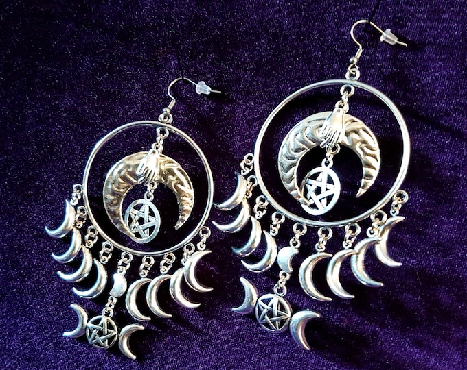 Hecate Triple Moongoddess Crescent Earrings