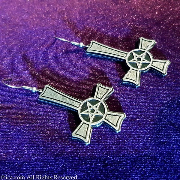 Inverted Cross Pentagram Earrings - occult pentagram satanic blackmetal goth gothic satan