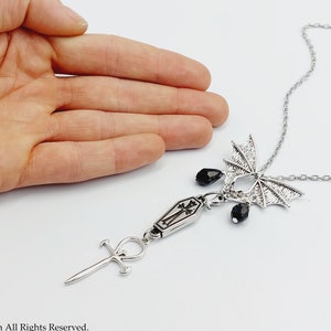 Vampire Ankh Bat Pendant - occult vampire nosferatu ankh necklace jewelry gothic dracula vampiric order flying night creature darkness gift