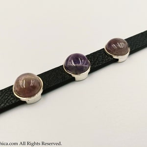 Amethyst Bracelet - pu leather gothic goth amethyst crystal gemstone jewelry gift emotional healing pisces charging cleansing Chakra balance