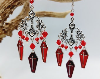 Blood Red Coffin Earrings