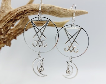 Sigil of Lucifer Crescent Moon Bell Earrings