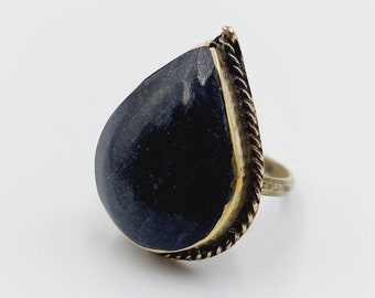 Vintage Black Cloudy Agate Droplet Ring - Traditional Antique jewelry