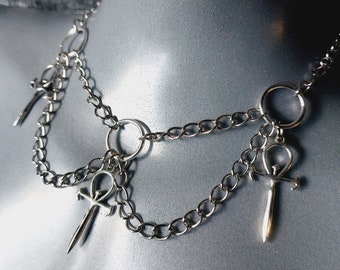 Triple Vampire Ankh Chain Choker