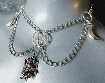 Baphomet Chain Choker (2 Style options - Inverted Pentagram or Normal Pentagram)