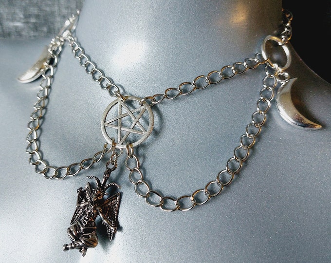 Baphomet Chain Choker (2 Style options - Inverted Pentagram or Normal Pentagram)