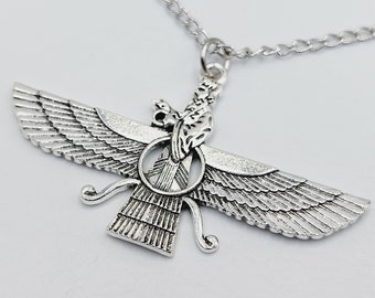 Zoroastrian Pendant - gothic zoroastrianism faravahar fravashi ahura mazda Farr-e Kiyani zoroaster gift ancient sumeria Mazdayasna