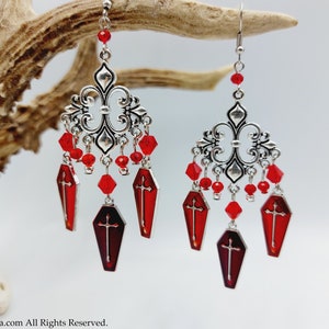 Blood Red Coffin Earrings - Bloody Red vampire goth gothic vamp witch cross coffin cemetery jewelry sarcophagus gift victorian ball masque