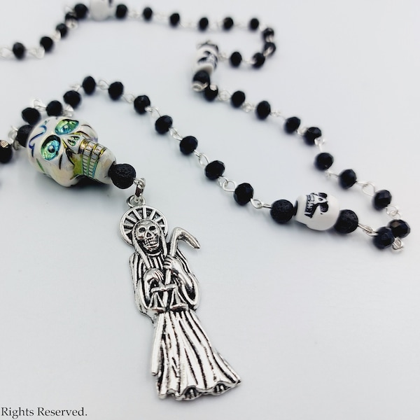 Chapelet Santa Muerte - Saint de la mort chapelet occulte mexicain faucheuse bijoux crâne arc-en-ciel crâne offrant sacrifice sanctuaire cadeau