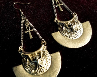 The Pit and the Pendulum Earrings - occult horror vampire bat ankh pendulum of death