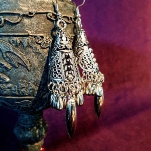 Gothic Boho Trad Earrings - Metallic droplets goth ethnic pogo jewelry wgt bohemian style gift