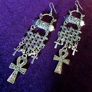 Blossoming Ankh Earrings - occult order flower of life blossom light ankh goth gothic dracula vampyre