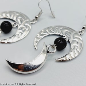 Lunar Witch Crescent Moon Earrings - goth gothic occult crescent moon witchcraft ritual spell salem new full waning waxing moonmagic gift