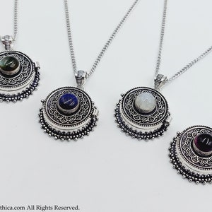 Round Poison Locket with Labradorite / Moonstone / Amethyst or Lapis Lazuli Crystal locket pendant witch gothic necklace gift picture locket