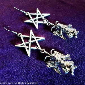 Baphomet Thelema Earrings - occult left hand path seal of baphomet Luciferian goat of mendes unicursal hexagram thelema