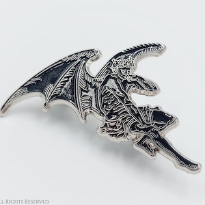 Lucifer Pin (Luciferothica Branded Silver Tone Edition) - By Gustave Dore Morningstar Illustration Sigil Gift Enamel goth pin deluxe closing