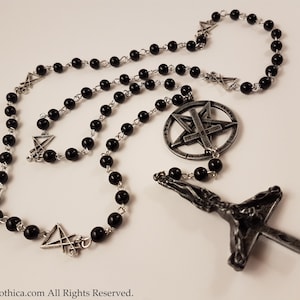 Inverted Crucifix Rosary - occult cross rosary left hand path seal of baphomet rosary satanic 666 antichrist adversary gift sigil of lucifer