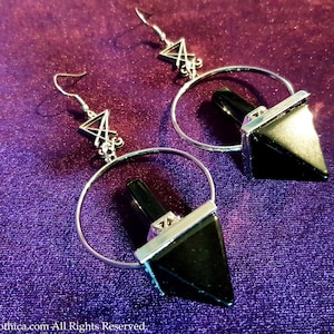 Luciferian Era Black Obsidian Earrings - gothic victorian victorian goth vampire vampiregoth goth onyx black luciferian pyramid gift sigil