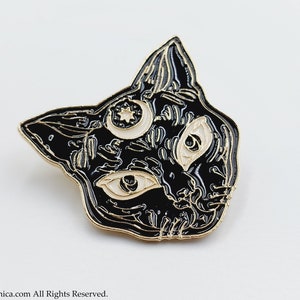 Gothic Witch Cat Pin - third eye crescent moon cat lapel pin studs pin goth gift kitty salem cat familiar companion spirit animal catlover