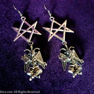 Baphomet Hexagram Earrings - occult left hand path seal of baphomet Luciferian goat of mendes unicursal hexagram thelema
