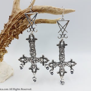 Luciferian Inverted Cross Earrings - Sigil of Lucifer earrings occult left hand path morningstar venus satanic jewelry gift fallen angel ave