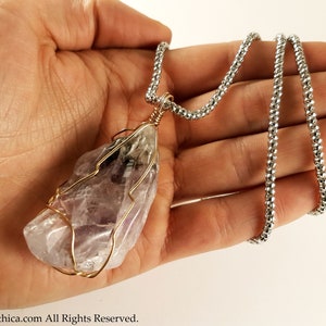 Big Wire Wrapped Kunzite Crystal Pendant - Kunzite crystal pendant gemstone jewelry healing charging gift emotion connecting heart chakr