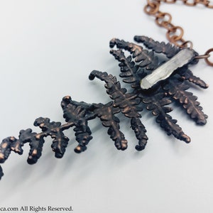 Forest Fern Necklace with Mountain Quartz Crystal (Electroformed Copper) - electroforming pure nature gift heathen pagan druid druidess