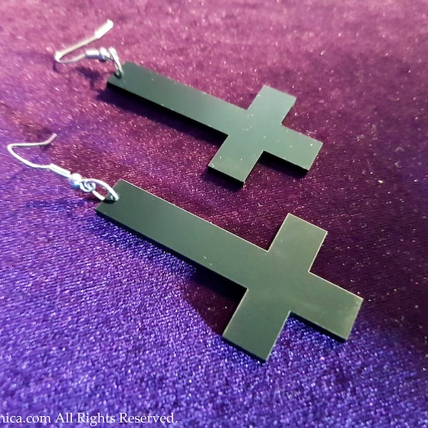 Black Inverted Cross Earrings - satanic lefthandpath satan baphomet lucifer blackmagic witch occult gothicE