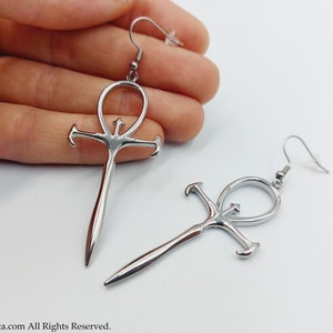 Full Stainless Steel Vampire Ankh Earrings - occult order goth gothic dracula vampyre ankh symbol gift egyptian vampire elite high quality