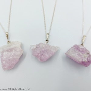 Kunzite Crystal Pendants (3 To Choose From) - Sterling Silver chain Kunzite Necklace gemstone jewelry heal charging gift light heart chakra