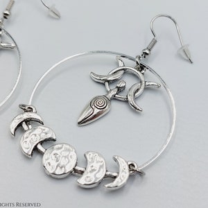 MoonGoddess Hecate Earrings - Hekate witch triple wiccan moonphazes gothic full moon circle ritual salem gift witchcraft goth spell bells
