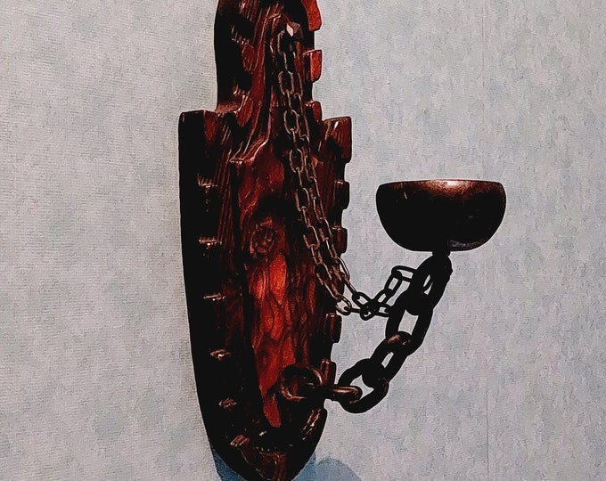 Vintage Wall Candle Holder (Medieval Gothic Style) - Wood chains Sconce metal gothic castle mansion ritual room single chandelier goth gift