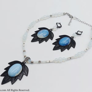 Opalite Jewelry Set ( Necklace & Earrings in Leaf Design) - crystal gemstone gothic healing charging strength chakra balancing gift of light