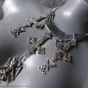 Luciferian Baphomet Necklace - Anti indoctrination & religion inverted cross Occult sigil of lucifer satanic gothic goat gift blasphemy