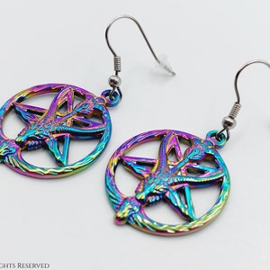 Baphomet Earrings (Multi-Colour)  occult left hand path seal of sigil of Luciferian goat of mendes gift gothic satanic satanism lgbt rainbow