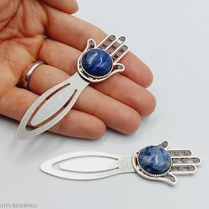 Lapislazuli Hamsa Lesezeichen – schützende Hamsa Hand von Fatima Goth Gothic traditionelles Boho Trad Buch Pagehelp Marker Geschenk Lesebücher